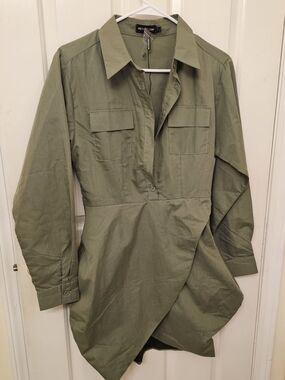 PrettyLittleThing Olive Utility Shirt Dress with Tulip Hem